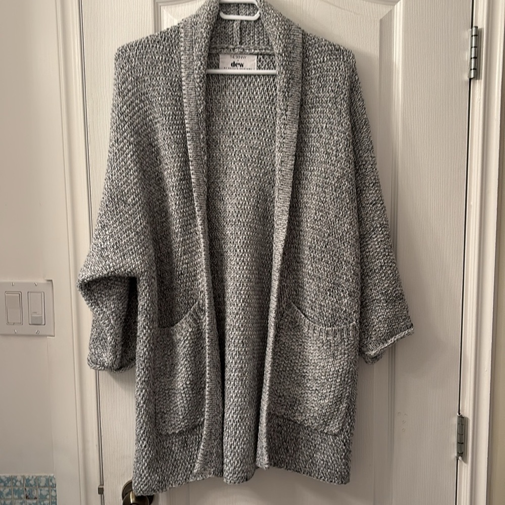 Dew Oversized Shawl Collar Open Cardigan - Gray